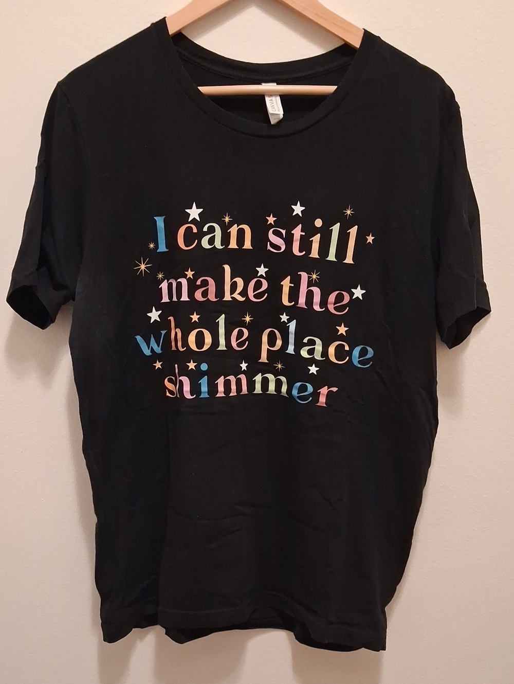 Bella Canvas Black Tee with Pastel Rainbow Lettering